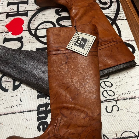 FRYE MELISSA B 76442 TRAPUNTO SADLE BROWN LEATHER KNEE HIGH RIDING BOOTS 9.5 - Picture 6 of 10